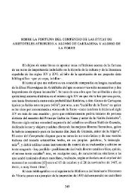 Portada:Sobre la fortuna del compendio de las \"Éticas\" de Aristóteles atribuido a Alonso de Cartagena y Alonso de la Torre / Carlos Mota