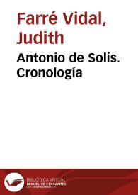 Portada:Antonio de Solís. Cronología / Judith Farré Vidal