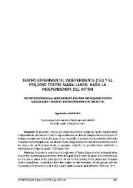 Portada:Teatro experimental independiente (TEI) y el pequeño teatro Magallanes: hacia la independencia del actor / Agnieszka Lisowska