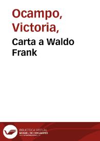 Portada:Carta a Waldo Frank / Victoria Ocampo
