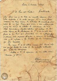 Portada:Carta de Rudolph Ackermann a José del Valle. Londres, 4 de octubre de 1826