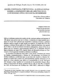 Portada:Poesía cortesana portuguesa: algunas notas sobre la expresión de los afectos en el \"Cancioneiro Geral\" de Garcia de Resende / María Rosa Álvarez Sellers