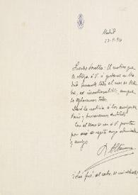 Portada:Carta de Rafael Altamira a Joaquín Sorolla. Madrid, 23 de septiembre de 1916 / Rafael Altamira