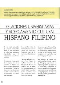 Portada:Relaciones universitarias y acercamiento cultural hispano-filipino / Fernando Zapico Teijeiro