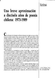 Portada:Una breve aproximación a dieciséis años de poesía chilena: 1973-1989 / Sergio Macías