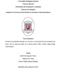 Portada:El sistema de evaluación empleada y su relación con la reprobación de los estudiantes del tercer ciclo de educación básica de la Escuela Normal Mixta Profesor Miguel Ángel Chinchilla Solís / José Omar Agustín Franco