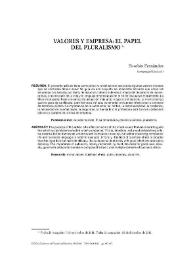 Portada:Valores y empresas: el papel del pluralismo / Eusebio Fernández