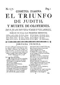Portada:Comedia famosa. El triunfo de Judith, y muerte de Olofernes / de D. Juan de Vera Tassis y Villarroel