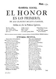 Portada:Comedia famosa. El honor es lo primero / de Don Francisco de Leyva Ramirez