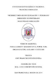 Portada:Paralelismo y quiasmo en el Popol Vuh: organización, análisis y exégesis / José Francisco Funes Rivera