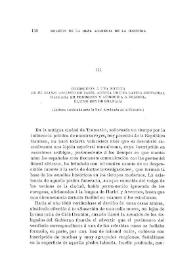 Portada:Corrección a una noticia de \"El Diario Asiático\"  de París, acerca de una lápida sepulcral hallada en Tremecén y atribuida a Boabdil, último rey de Granada (Lectura verificada ante la Real Academia de la Historia) / Francisco Fernández González