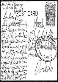 Portada:Tarjeta postal de [Francisco de las] Barras a Rafael Altamira. Londres, [1909]