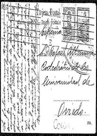 Portada:Tarjeta postal de César Calzada a Rafael Altamira. [Buenos Aires], 19 de febrero de 1909