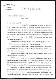 Portada:Carta de Telesforo García a Rafael Altamira. México, 29 de abril de 1909