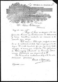 Portada:Carta de Ernesto de Ugarriza a Rafael Altamira. Camagüey, Cuba, 25 de febrero de 1910