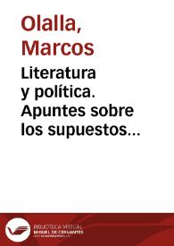 Portada:Literatura y política. Apuntes sobre los supuestos críticos de la modernidad en Manuel Ugarte / Marcos Olalla