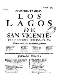 Portada:Comedia famosa. Los lagos de San Vicente / del maestro Tirso de Molina
