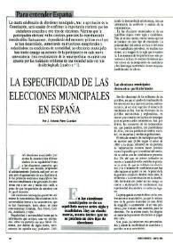 Portada:La especificidad de las elecciones locales en España / Por J. Antonio Pérez González