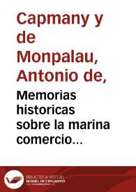 Portada:Memorias históricas sobre la marina comercio y artes de la antigua ciudad de Barcelona