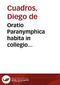 Portada:Oratio Paranymphica habita in collegio Imperiali Matritensi Societatis Iesu pro prima apertione Scholarum Seminarij Regij quo nuper inibi rex noster Philippus V engere ...