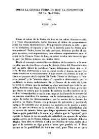 Portada:Sobre la ciencia física de hoy. La concepción de la materia / por Pedro Caba