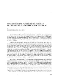 Portada:Notas sobre las funciones del albacar en las fortificaciones del norte de África / Por Carlos Gozalbes Cravioto