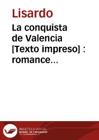 Portada:La conquista de Valencia : romance histórico