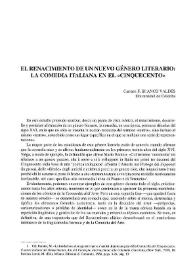Portada:El renacimiento de un nuevo género literario: la comedia italiana en el "Cinquecento" / Carmen F. Blanco Valdés