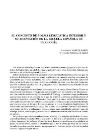 Portada:El concepto de forma lingüística interior y su adaptación en la escuela española de Filología / Francisco A. Marcos Marín