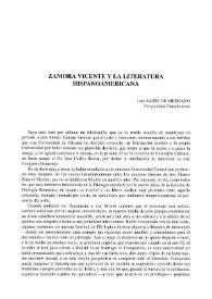Portada:Zamora Vicente y la literatura hispanoamericana / Luis Sáinz de Medrano