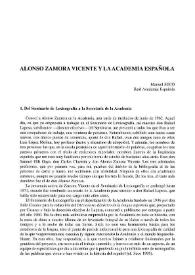 Portada:Alonso Zamora Vicente y la Academia Española / Manuel Seco