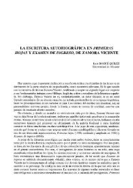 Portada:La escritura autobiográfica en \"Primeras hojas\" y \"Examen de ingreso\", de Zamora Vicente / Luis Bagué Quílez
