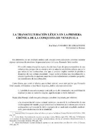 Portada:La transculturación léxica en la primera Crónica de la conquista de Venezuela / José Mª Navarro de Adriaensens