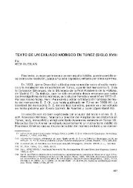Portada:Texto de un exiliado morisco en Túnez (siglo XVII) / Hedi Oueslati