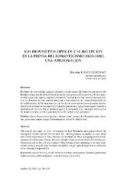 Portada:Los dispositivos ópticos y su recepción en la prensa del romanticismo (1835-1868). Una aproximación / Marieta Cantos Casenave
