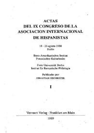 Portada:Actas del IX Congreso de la Asociación Internacional de Hispanistas 18-23 agosto 1986, Berlín... / publicadas por Sebastián Neumeister