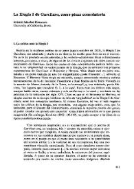 Portada: La Elegía I de Garcilaso, como pieza consolatoria  / Antonio Sánchez Romeralo 