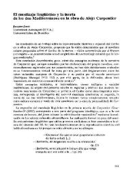 Portada:El mestizaje lingüístico y la teoría de los dos Mediterráneos en la obra de Alejo Carpentier  / Jacques Joset 