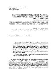 Portada:El acuerdo preferencial de España con la CEE (1970) evaluado por el gobierno norteamericano / Misael Arturo López Zapico