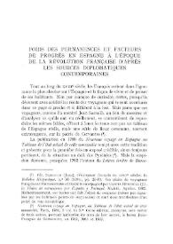 Portada:Poids des permanences et facteurs de progrès en Espagne à l'époque de la révolution française d'après les sources diplomatiques contemporaines / Gérard Dufour