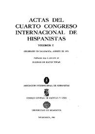 Portada:Actas del Cuarto Congreso de la Asociación Internacional de Hispanistas : celebrado en Salamanca, agosto de 1971 / publicadas bajo la dirección de Eugenio de Busto Tovar