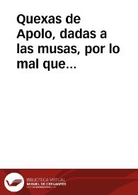 Portada:Quexas de Apolo, dadas a las musas, por lo mal que usan de sus influencias
