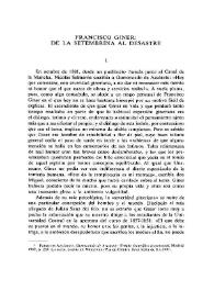 Portada:Francisco Giner: de la Setembrina al Desastre / Juan López-Morillas