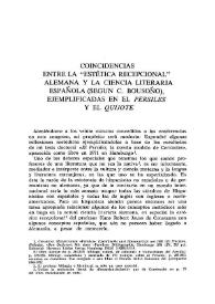 Portada:Coincidencias entre la \"Estética recepcional\" alemana y la ciencia literaria española (según C. Bousoño), ejemplificadas en el \"Persiles\" y el \"Quijote\"  / Tilbert Diego Stegmann