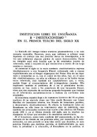 Portada:Institución libre de enseñanza e "institucionismo" en el primer tercio del siglo XX / Manuel  Tuñón de Lara