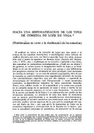Portada:Hacia una sistematización de los tipos de comedia de Lope de Vega  / Frida Weber de Kurlat