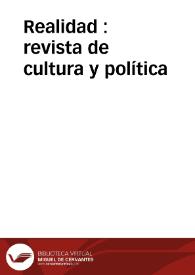 Portada:Realidad : revista de cultura y política