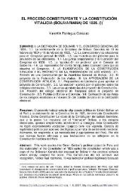 Portada:El proceso constituyente y la Constitución vitalicia (bolivariana) de 1826 (I) / Valentín Paniagua Corazao