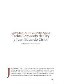 Portada:Memoria de un cuento azul: Carlos Edmundo de Ory y Juan Eduardo Cirlot / Ana Sofía Pérez-Bustamante Mourier