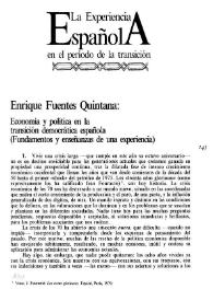 Portada:Economía y política en la transición democrática española (fundamentos y enseñanza de una experiencia) / Enrique Fuentes Quintana